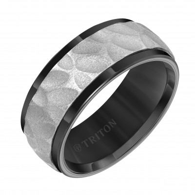 Triton Black Tungsten /Grey Center Engraved Band - Sz 10
